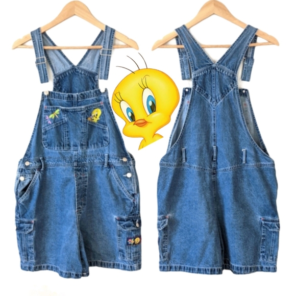 Vintage Tweety Bib Denim Overalls Shorts - Picture 2 of 14